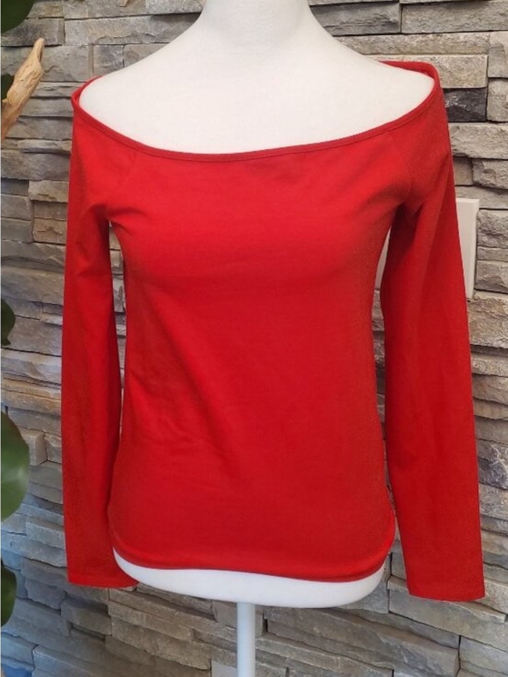 J. Crew Red Off-Shoulder Long Sleeve Top